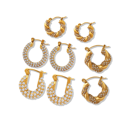 316L Stainless Steel 18K Gold PVD U-Shaped Geometric Zircon Earrings - U-Shaped Geometric Zircon Earrings Wholesale Stainless Steel Jewelry - Sensitive Skin Friendly - Detail 11