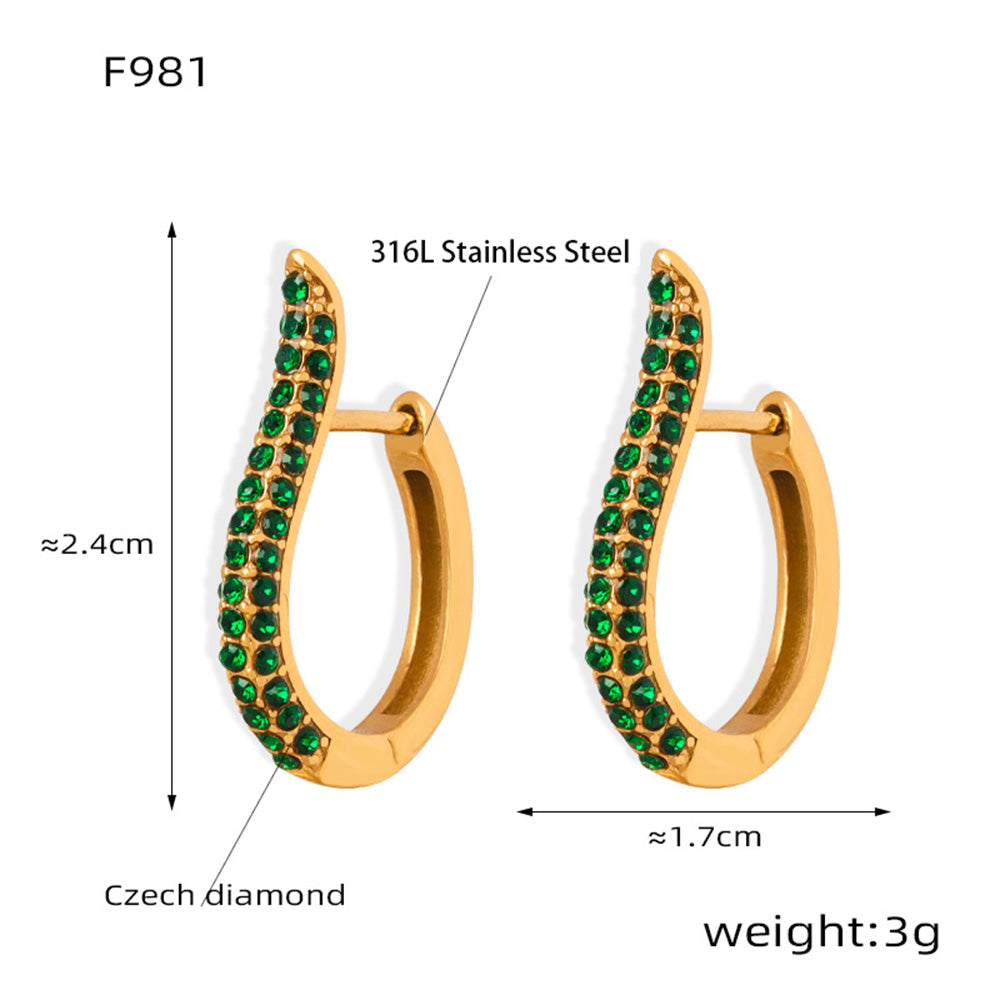 316L Stainless Steel 18K Gold PVD U-Shaped Geometric Zircon Earrings - U-Shaped Geometric Zircon Earrings Wholesale Stainless Steel Jewelry - Sensitive Skin Friendly - Detail 12
