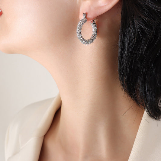 316L Stainless Steel 18K Gold PVD U-Shaped Geometric Zircon Earrings - U-Shaped Geometric Zircon Earrings Wholesale Stainless Steel Jewelry - Sensitive Skin Friendly - Detail 13