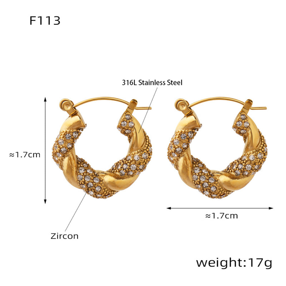 316L Stainless Steel 18K Gold PVD U-Shaped Geometric Zircon Earrings - U-Shaped Geometric Zircon Earrings Wholesale Stainless Steel Jewelry - Sensitive Skin Friendly - Detail 15