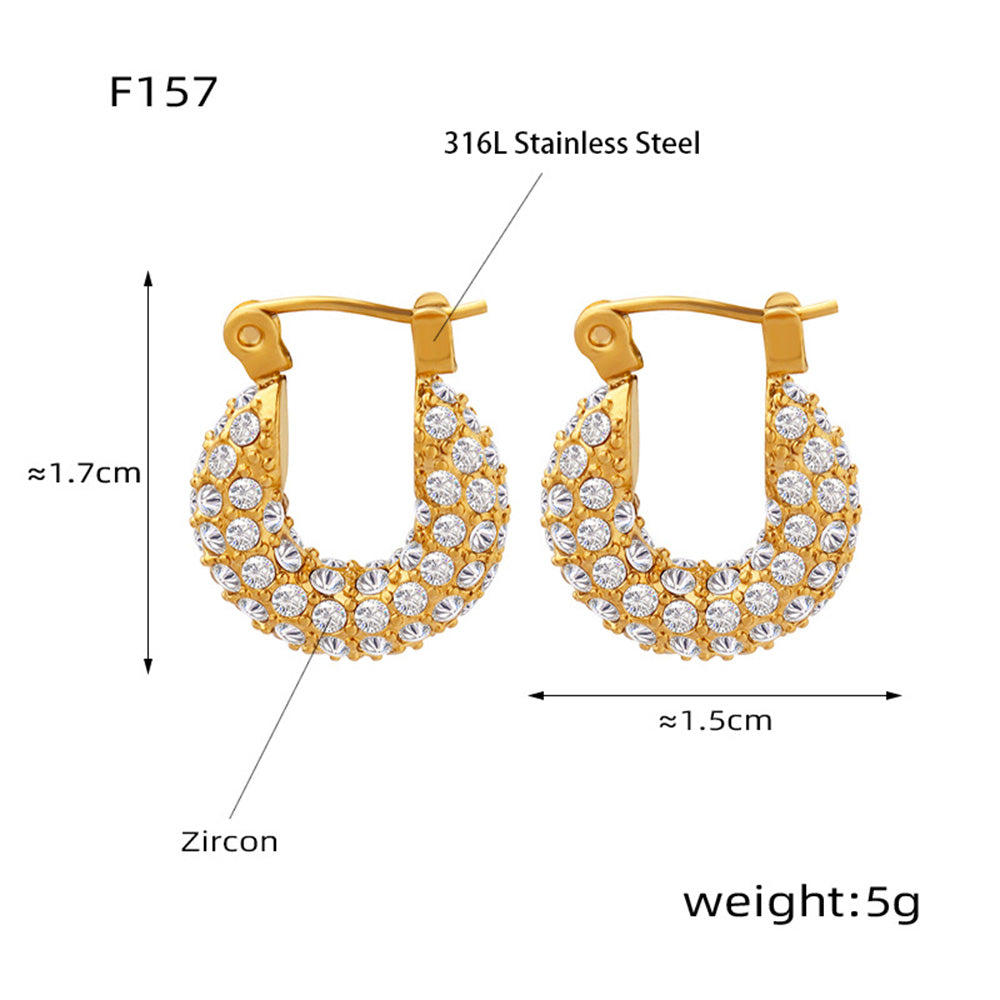 316L Stainless Steel 18K Gold PVD U-Shaped Geometric Zircon Earrings - U-Shaped Geometric Zircon Earrings Wholesale Stainless Steel Jewelry - Sensitive Skin Friendly - Detail 17