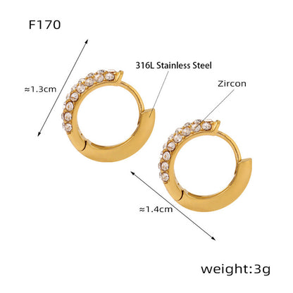 316L Stainless Steel 18K Gold PVD U-Shaped Geometric Zircon Earrings - U-Shaped Geometric Zircon Earrings Wholesale Stainless Steel Jewelry - Sensitive Skin Friendly - Detail 2