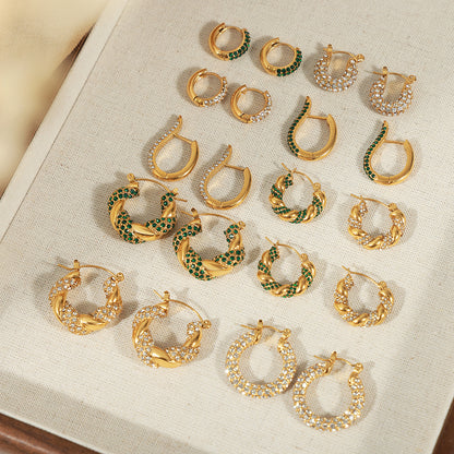 316L Stainless Steel 18K Gold PVD U-Shaped Geometric Zircon Earrings - U-Shaped Geometric Zircon Earrings Wholesale Stainless Steel Jewelry - Sensitive Skin Friendly - Detail 4