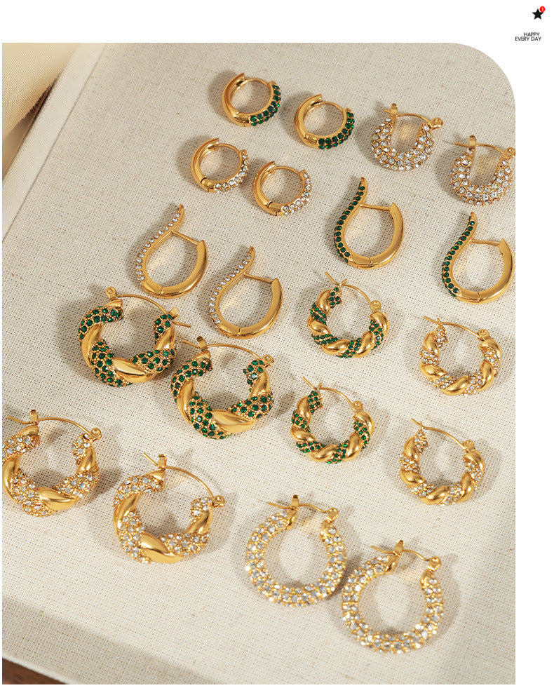 316L Stainless Steel 18K Gold PVD U-Shaped Geometric Zircon Earrings - U-Shaped Geometric Zircon Earrings Wholesale Stainless Steel Jewelry - Sensitive Skin Friendly - Detail 5