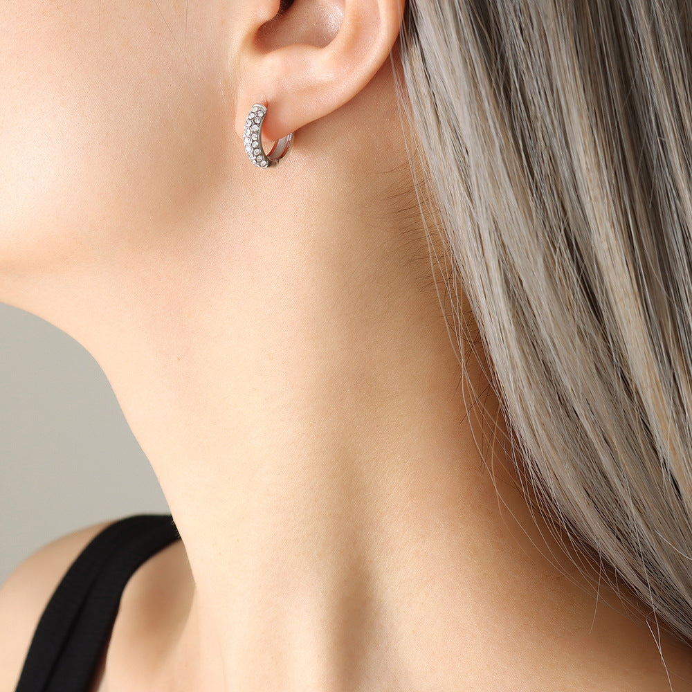 316L Stainless Steel 18K Gold PVD U-Shaped Geometric Zircon Earrings - U-Shaped Geometric Zircon Earrings Wholesale Stainless Steel Jewelry - Sensitive Skin Friendly - Detail 7