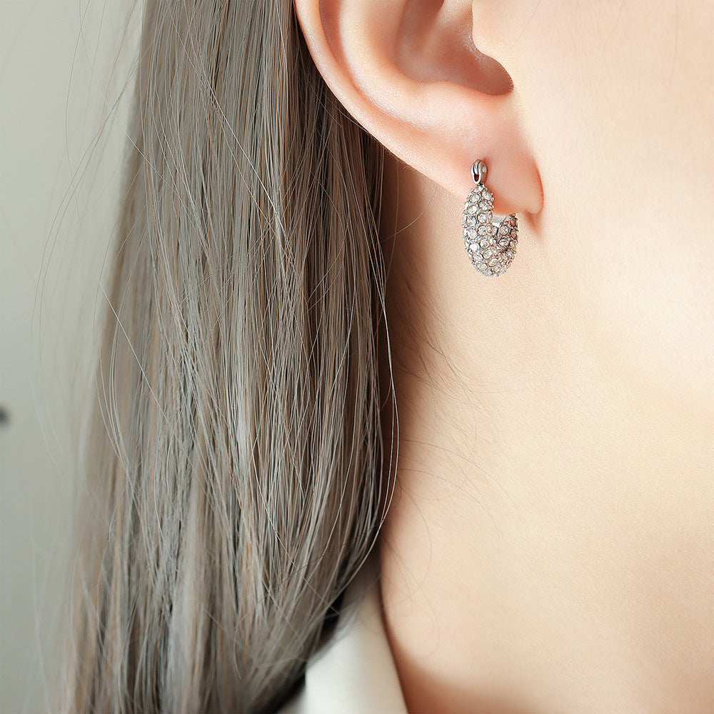 316L Stainless Steel 18K Gold PVD U-Shaped Geometric Zircon Earrings - U-Shaped Geometric Zircon Earrings Wholesale Stainless Steel Jewelry - Sensitive Skin Friendly - Detail 8