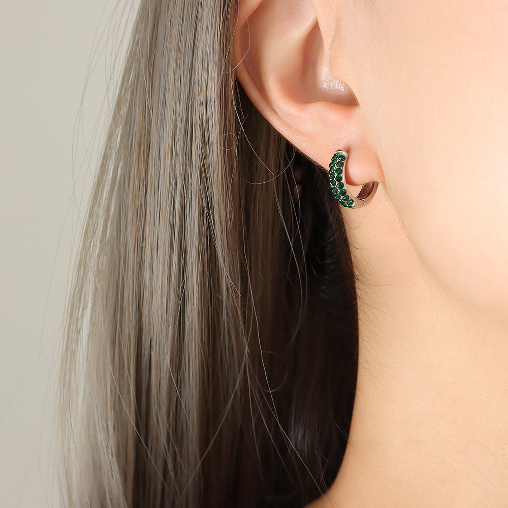 316L Stainless Steel 18K Gold PVD U-Shaped Geometric Zircon Earrings - U-Shaped Geometric Zircon Earrings Wholesale Stainless Steel Jewelry - Sensitive Skin Friendly - Detail 9