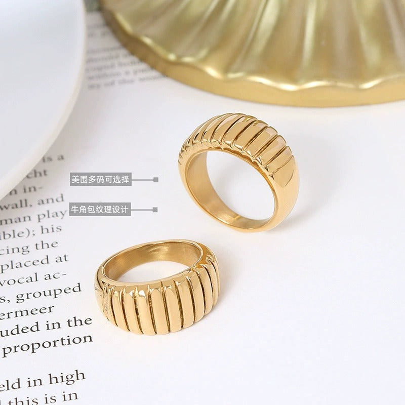316L Stainless Steel 18K Gold PVD Unique Horn Texture Design Ring - Unique Horn Texture Ring Wholesale Stainless Steel Jewelry - Sensitive Skin Friendly - Detail 2