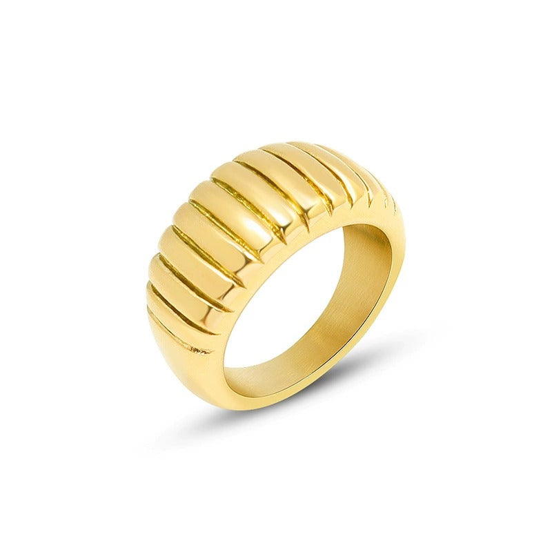 316L Stainless Steel 18K Gold PVD Unique Horn Texture Design Ring - Unique Horn Texture Ring Wholesale Stainless Steel Jewelry - Sensitive Skin Friendly - Detail 5