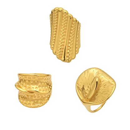316L Stainless Steel 18K Gold PVD Unique Statement Ring - Modern Gold Statement Ring, Unique Design, Trendy Wholesale Stainless Steel Jewelry - Sensitive Skin Friendly - Detail 1