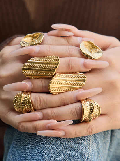 316L Stainless Steel 18K Gold PVD Unique Statement Ring - Modern Gold Statement Ring, Unique Design, Trendy Wholesale Stainless Steel Jewelry - Sensitive Skin Friendly - Detail 10