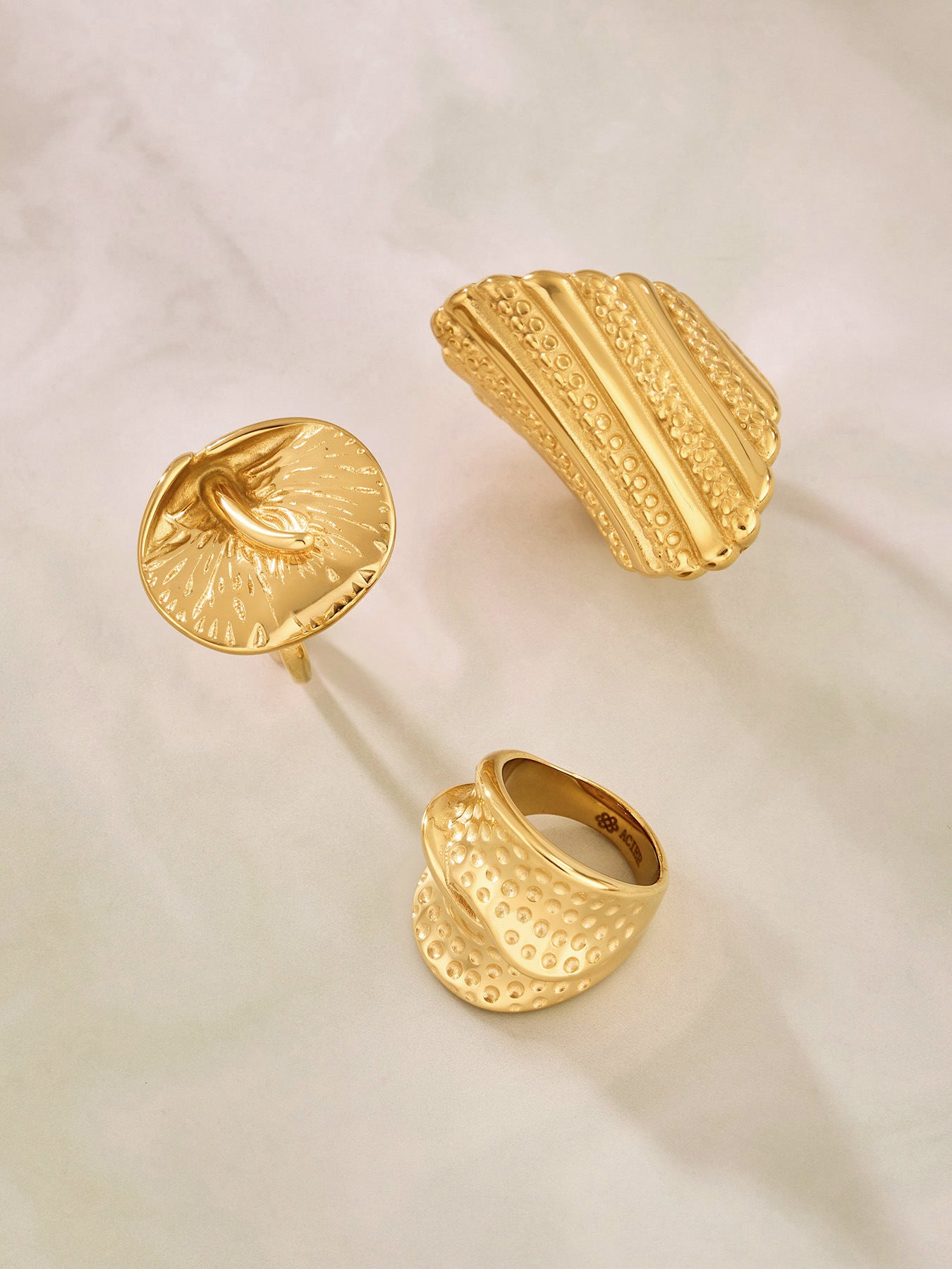 316L Stainless Steel 18K Gold PVD Unique Statement Ring - Modern Gold Statement Ring, Unique Design, Trendy Wholesale Stainless Steel Jewelry - Sensitive Skin Friendly - Detail 11