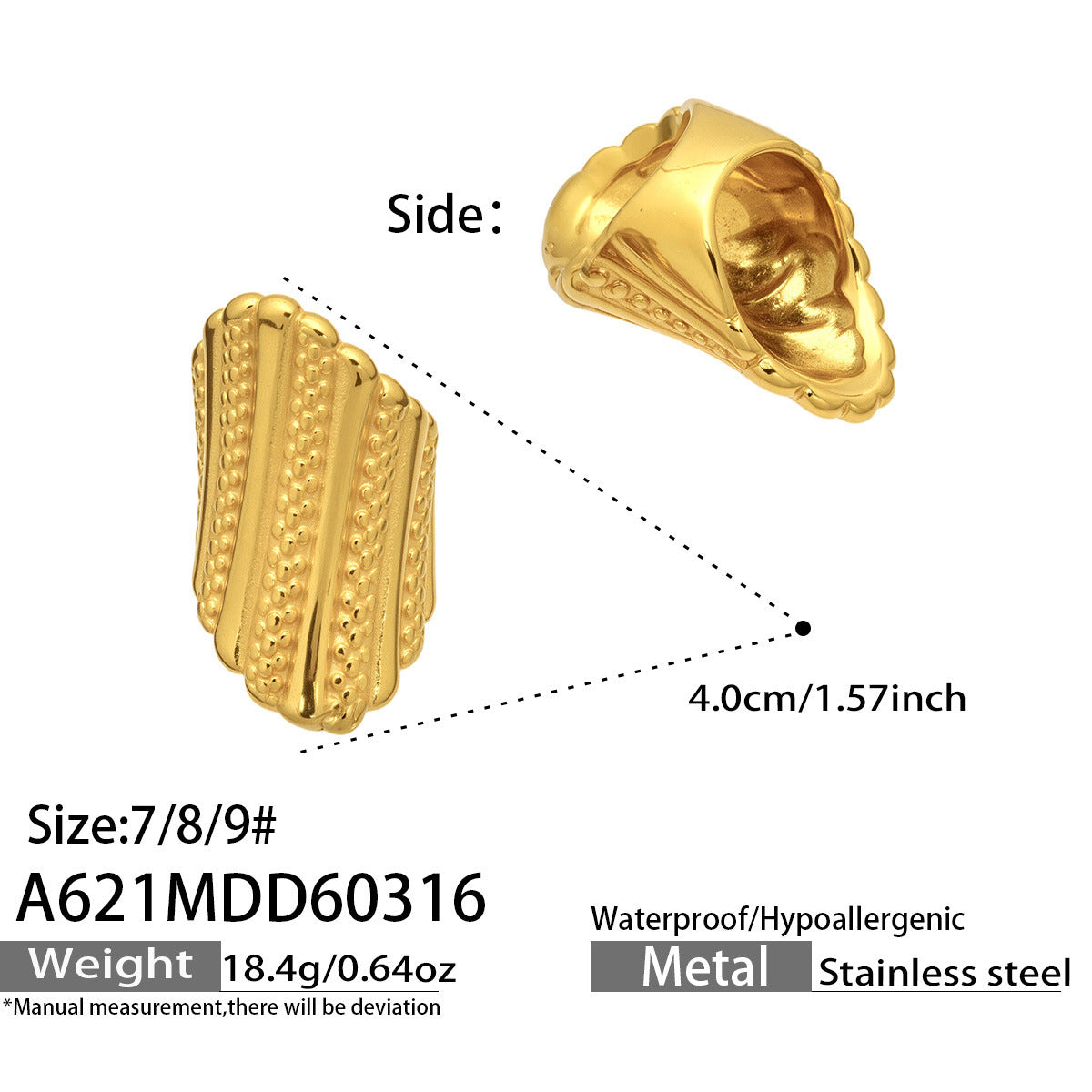 316L Stainless Steel 18K Gold PVD Unique Statement Ring - Modern Gold Statement Ring, Unique Design, Trendy Wholesale Stainless Steel Jewelry - Sensitive Skin Friendly - Detail 14