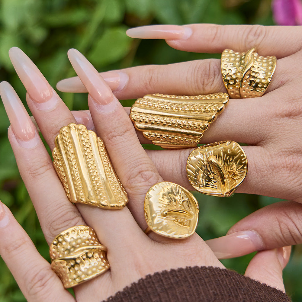 316L Stainless Steel 18K Gold PVD Unique Statement Ring - Modern Gold Statement Ring, Unique Design, Trendy Wholesale Stainless Steel Jewelry - Sensitive Skin Friendly - Detail 16