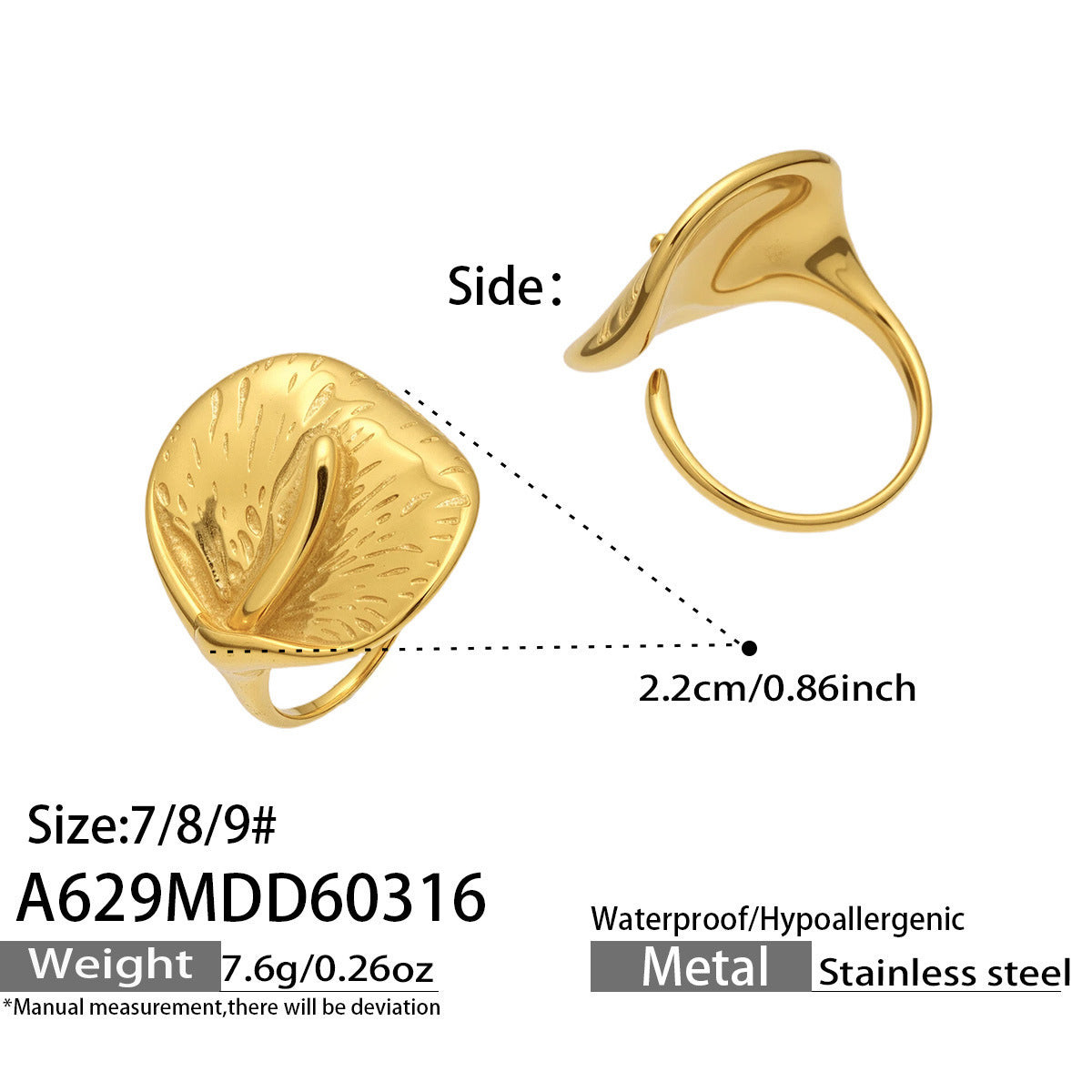 316L Stainless Steel 18K Gold PVD Unique Statement Ring - Modern Gold Statement Ring, Unique Design, Trendy Wholesale Stainless Steel Jewelry - Sensitive Skin Friendly - Detail 17