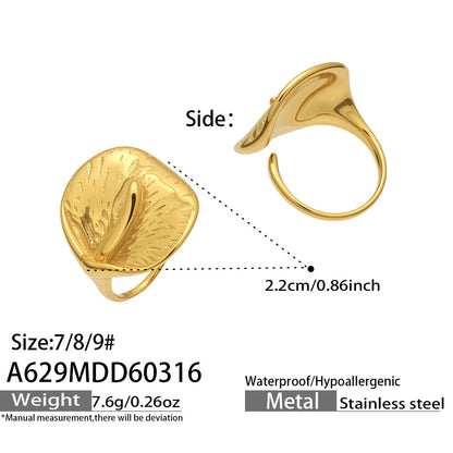 316L Stainless Steel 18K Gold PVD Unique Statement Ring - Modern Gold Statement Ring, Unique Design, Trendy Wholesale Stainless Steel Jewelry - Sensitive Skin Friendly - Detail 17