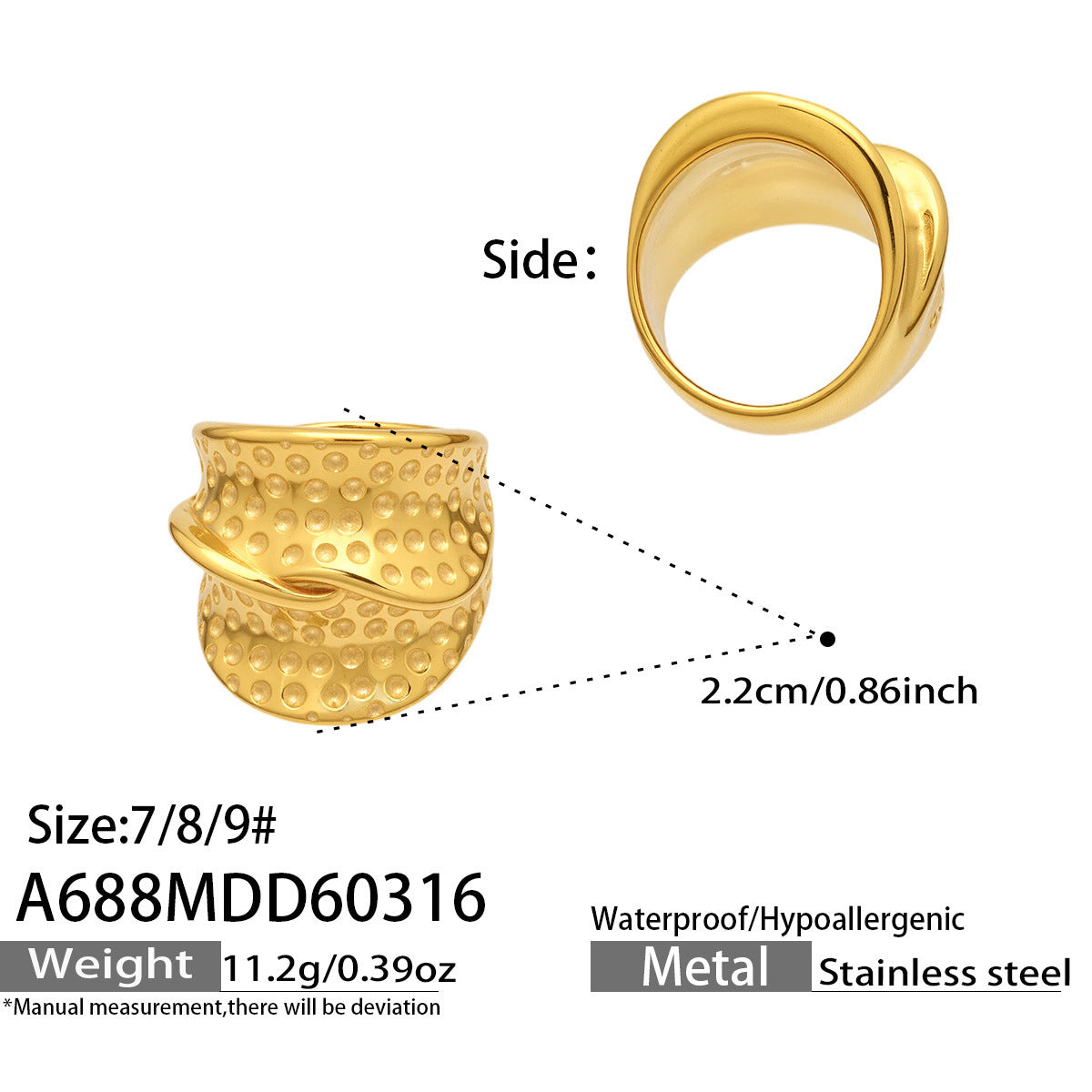 316L Stainless Steel 18K Gold PVD Unique Statement Ring - Modern Gold Statement Ring, Unique Design, Trendy Wholesale Stainless Steel Jewelry - Sensitive Skin Friendly - Detail 19