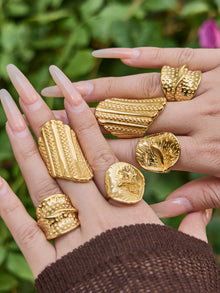 316L Stainless Steel 18K Gold PVD Unique Statement Ring - Modern Gold Statement Ring, Unique Design, Trendy Wholesale Stainless Steel Jewelry - Sensitive Skin Friendly - Detail 2