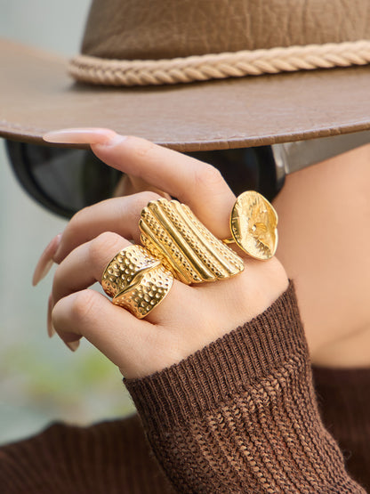 316L Stainless Steel 18K Gold PVD Unique Statement Ring - Modern Gold Statement Ring, Unique Design, Trendy Wholesale Stainless Steel Jewelry - Sensitive Skin Friendly - Detail 6