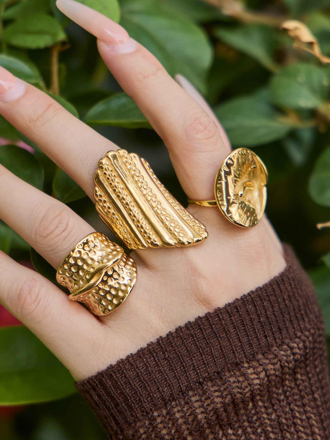 316L Stainless Steel 18K Gold PVD Unique Statement Ring - Modern Gold Statement Ring, Unique Design, Trendy Wholesale Stainless Steel Jewelry - Sensitive Skin Friendly - Detail 7