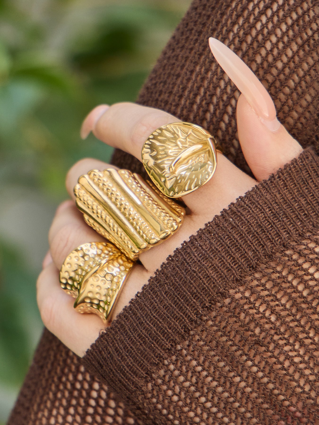 316L Stainless Steel 18K Gold PVD Unique Statement Ring - Modern Gold Statement Ring, Unique Design, Trendy Wholesale Stainless Steel Jewelry - Sensitive Skin Friendly - Detail 8