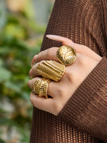 316L Stainless Steel 18K Gold PVD Unique Statement Ring - Modern Gold Statement Ring, Unique Design, Trendy Wholesale Stainless Steel Jewelry - Sensitive Skin Friendly - Detail 9