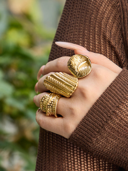 316L Stainless Steel 18K Gold PVD Unique Statement Ring - Modern Gold Statement Ring, Unique Design, Trendy Wholesale Stainless Steel Jewelry - Sensitive Skin Friendly - Detail 9