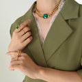 Green Crystal Necklace (P292) / 40+5cm