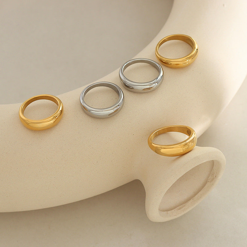 316L Stainless Steel 18K Gold PVD Unisex Minimalist Plain Smooth Band Ring - Minimalist Plain Band Smooth Finish Unisex Couple Ring Steel Gold Wholesale Stainless Steel Jewelry - Sensitive Skin Friendly - Detail 5