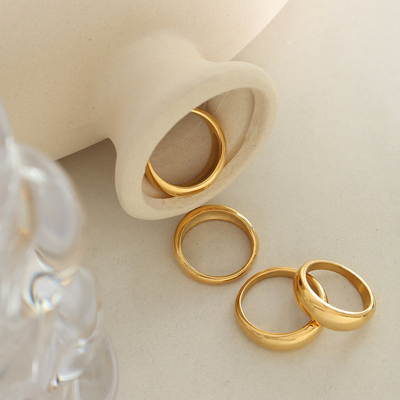 316L Stainless Steel 18K Gold PVD Unisex Minimalist Plain Smooth Band Ring - Minimalist Plain Band Smooth Finish Unisex Couple Ring Steel Gold Wholesale Stainless Steel Jewelry - Sensitive Skin Friendly - Detail 8