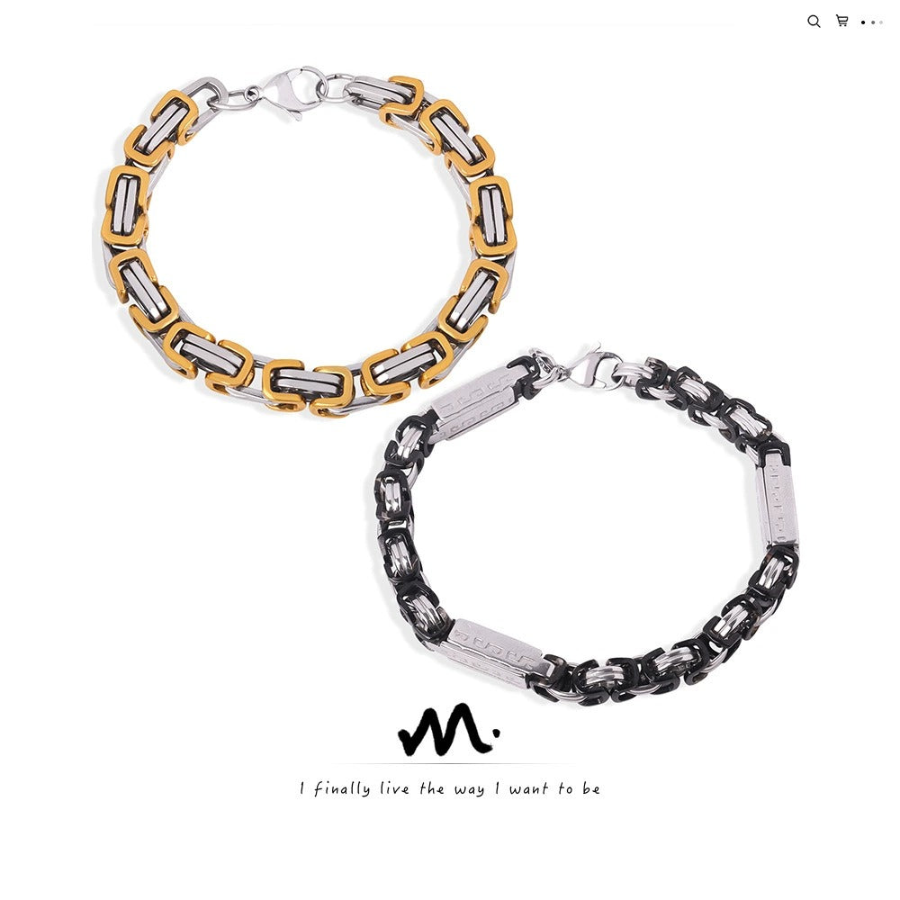 316L Stainless Steel 18K Gold PVD Vintage Bracelet - Vintage Gold Bracelet Wholesale Stainless Steel Jewelry - Sensitive Skin Friendly - Detail 1