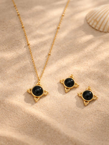 316L Stainless Steel 18K Gold PVD Vintage Cross Black Onyx Earrings Necklace Set - Vintage Cross Black Onyx Earrings Necklace Set Wholesale Stainless Steel Jewelry - Sensitive Skin Friendly - Detail 10