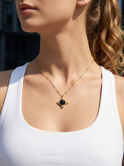 316L Stainless Steel 18K Gold PVD Vintage Cross Black Onyx Earrings Necklace Set - Vintage Cross Black Onyx Earrings Necklace Set Wholesale Stainless Steel Jewelry - Sensitive Skin Friendly - Detail 13