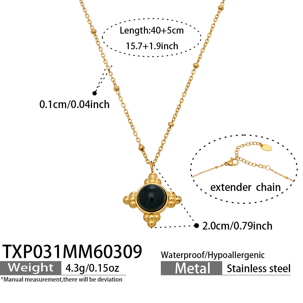 316L Stainless Steel 18K Gold PVD Vintage Cross Black Onyx Earrings Necklace Set - Vintage Cross Black Onyx Earrings Necklace Set Wholesale Stainless Steel Jewelry - Sensitive Skin Friendly - Detail 4