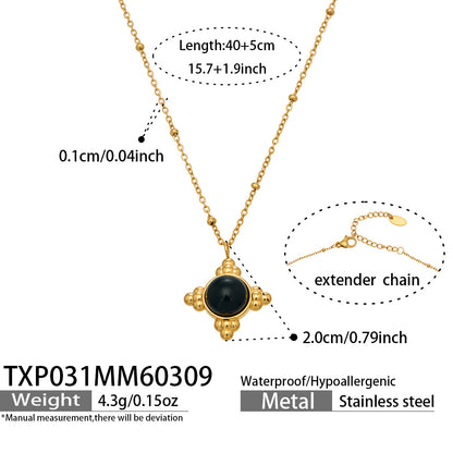 316L Stainless Steel 18K Gold PVD Vintage Cross Black Onyx Earrings Necklace Set - Vintage Cross Black Onyx Earrings Necklace Set Wholesale Stainless Steel Jewelry - Sensitive Skin Friendly - Detail 4