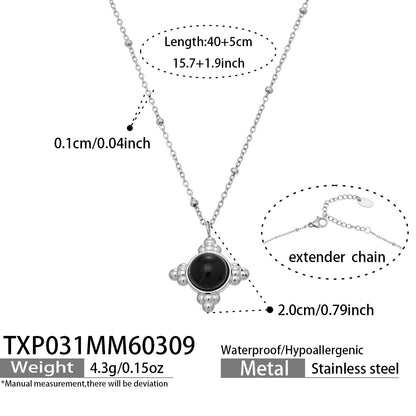 316L Stainless Steel 18K Gold PVD Vintage Cross Black Onyx Earrings Necklace Set - Vintage Cross Black Onyx Earrings Necklace Set Wholesale Stainless Steel Jewelry - Sensitive Skin Friendly - Detail 5
