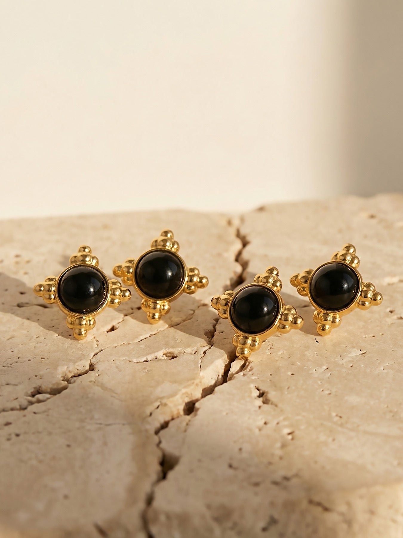 316L Stainless Steel 18K Gold PVD Vintage Cross Black Onyx Earrings Necklace Set - Vintage Cross Black Onyx Earrings Necklace Set Wholesale Stainless Steel Jewelry - Sensitive Skin Friendly - Detail 7