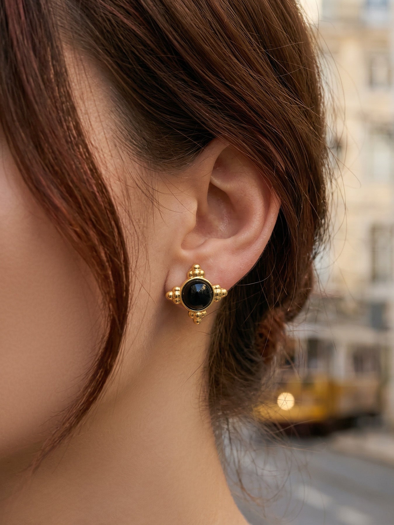 316L Stainless Steel 18K Gold PVD Vintage Cross Black Onyx Earrings Necklace Set - Vintage Cross Black Onyx Earrings Necklace Set Wholesale Stainless Steel Jewelry - Sensitive Skin Friendly - Detail 8