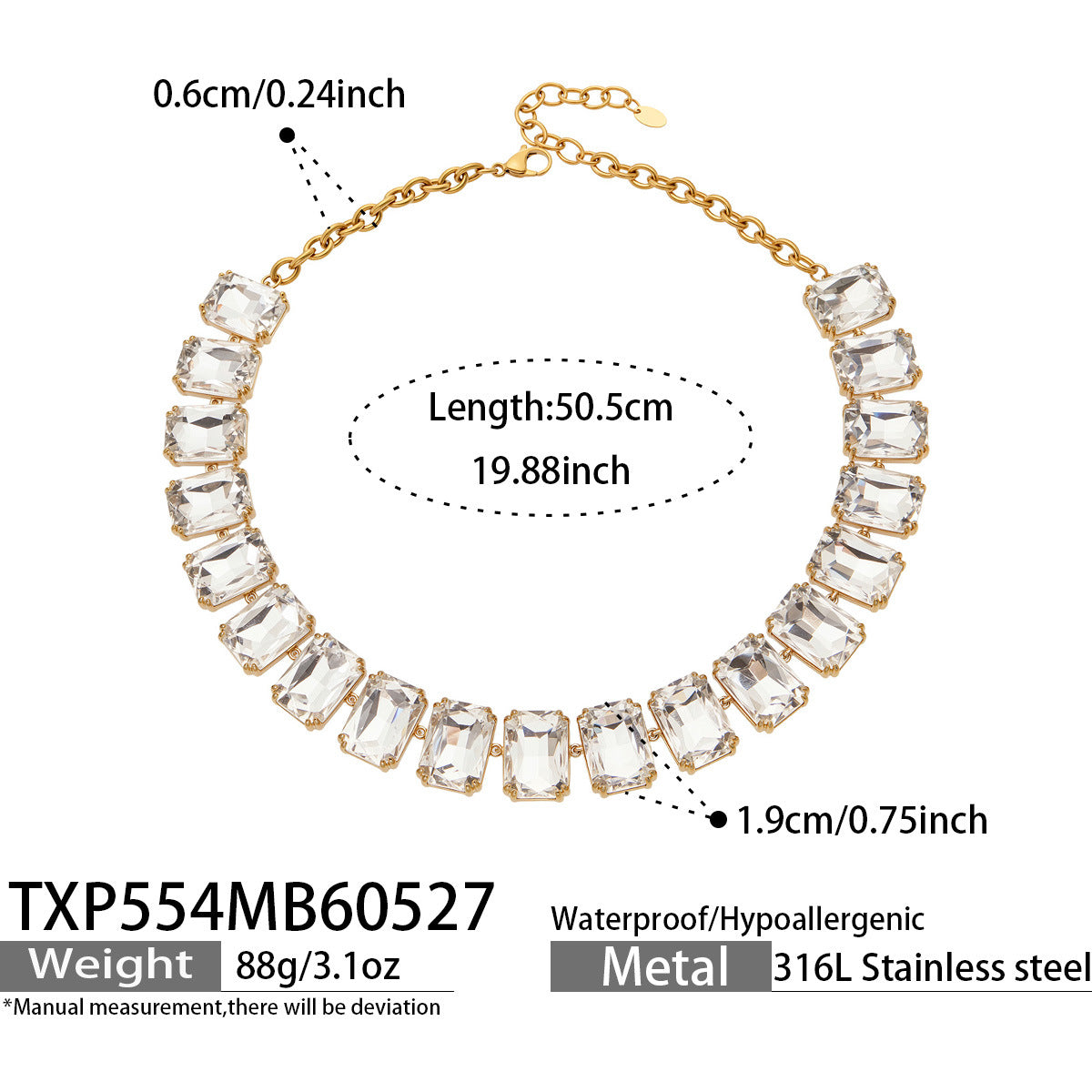 316L Stainless Steel 18K Gold PVD Vintage Czech Crystal Jewelry Set - Vintage Czech Crystal Jewelry Gold Zircon Glass Stone Retro Luxury Wholesale Stainless Steel Jewelry - Sensitive Skin Friendly - Detail 1