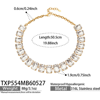 316L Stainless Steel 18K Gold PVD Vintage Czech Crystal Jewelry Set - Vintage Czech Crystal Jewelry Gold Zircon Glass Stone Retro Luxury Wholesale Stainless Steel Jewelry - Sensitive Skin Friendly - Detail 1