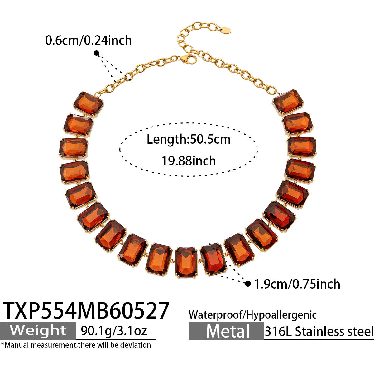 316L Stainless Steel 18K Gold PVD Vintage Czech Crystal Jewelry Set - Vintage Czech Crystal Jewelry Gold Zircon Glass Stone Retro Luxury Wholesale Stainless Steel Jewelry - Sensitive Skin Friendly - Detail 12