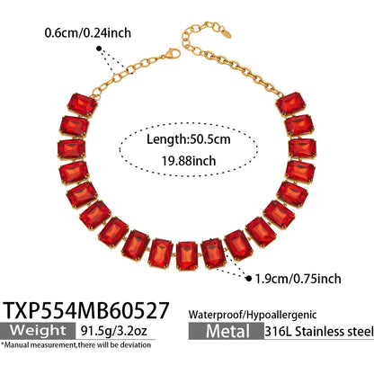 316L Stainless Steel 18K Gold PVD Vintage Czech Crystal Jewelry Set - Vintage Czech Crystal Jewelry Gold Zircon Glass Stone Retro Luxury Wholesale Stainless Steel Jewelry - Sensitive Skin Friendly - Detail 15