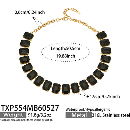 316L Stainless Steel 18K Gold PVD Vintage Czech Crystal Jewelry Set - Vintage Czech Crystal Jewelry Gold Zircon Glass Stone Retro Luxury Wholesale Stainless Steel Jewelry - Sensitive Skin Friendly - Detail 17