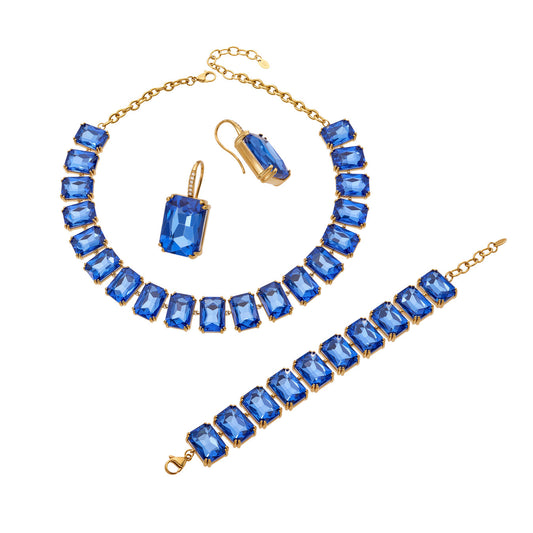 316L Stainless Steel 18K Gold PVD Vintage Czech Crystal Jewelry Set - Vintage Czech Crystal Jewelry Gold Zircon Glass Stone Retro Luxury Wholesale Stainless Steel Jewelry - Sensitive Skin Friendly - Detail 22