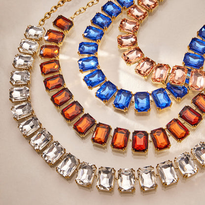 316L Stainless Steel 18K Gold PVD Vintage Czech Crystal Jewelry Set - Vintage Czech Crystal Jewelry Gold Zircon Glass Stone Retro Luxury Wholesale Stainless Steel Jewelry - Sensitive Skin Friendly - Detail 23