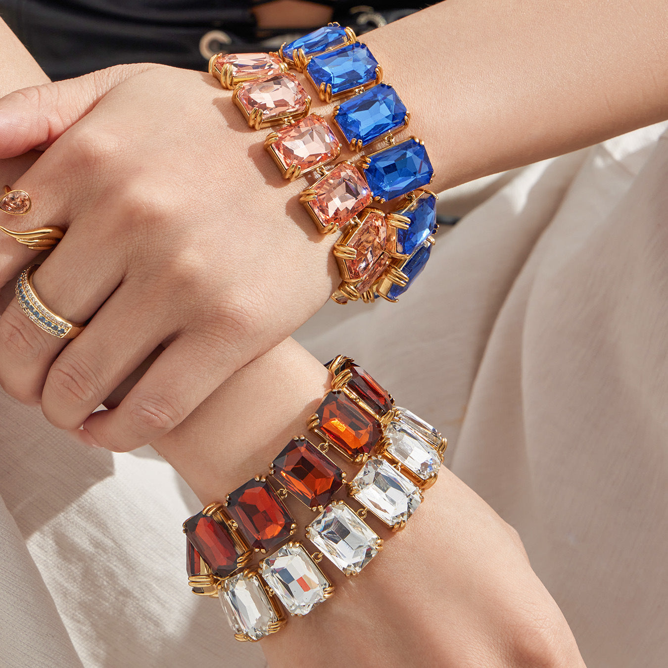 316L Stainless Steel 18K Gold PVD Vintage Czech Crystal Jewelry Set - Vintage Czech Crystal Jewelry Gold Zircon Glass Stone Retro Luxury Wholesale Stainless Steel Jewelry - Sensitive Skin Friendly - Detail 27
