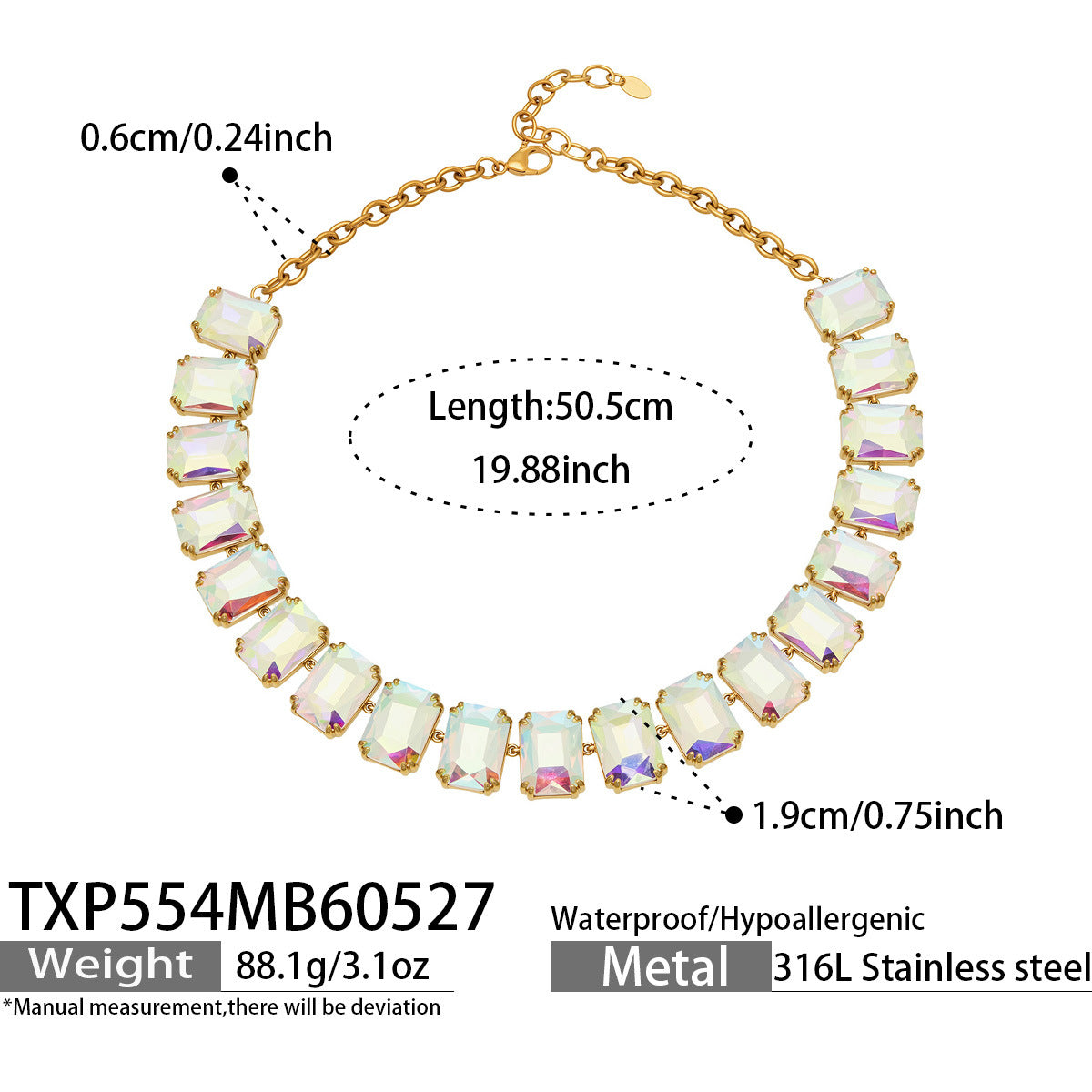 316L Stainless Steel 18K Gold PVD Vintage Czech Crystal Jewelry Set - Vintage Czech Crystal Jewelry Gold Zircon Glass Stone Retro Luxury Wholesale Stainless Steel Jewelry - Sensitive Skin Friendly - Detail 6