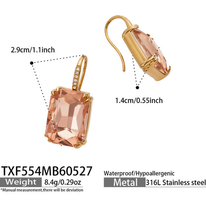 316L Stainless Steel 18K Gold PVD Vintage Czech Crystal Jewelry Set - Vintage Czech Crystal Jewelry Gold Zircon Glass Stone Retro Luxury Wholesale Stainless Steel Jewelry - Sensitive Skin Friendly - Detail 8