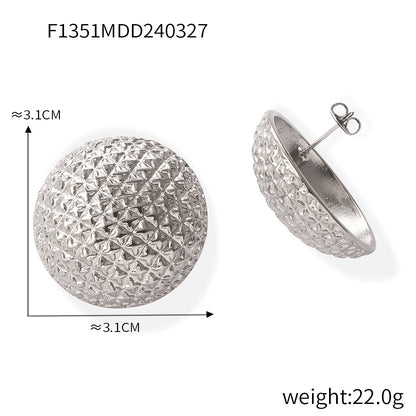 316L Stainless Steel 18K Gold PVD Vintage Elegant Round Relief Diamond Grid Earrings - Vintage Round Relief Diamond Grid Earrings Wholesale Stainless Steel Jewelry - Sensitive Skin Friendly - Detail 7