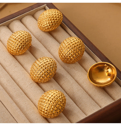 316L Stainless Steel 18K Gold PVD Vintage Elegant Round Relief Diamond Grid Earrings - Vintage Round Relief Diamond Grid Earrings Wholesale Stainless Steel Jewelry - Sensitive Skin Friendly - Detail 8